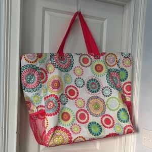 Thirty-One Floral Burst Tote with Pink Handles